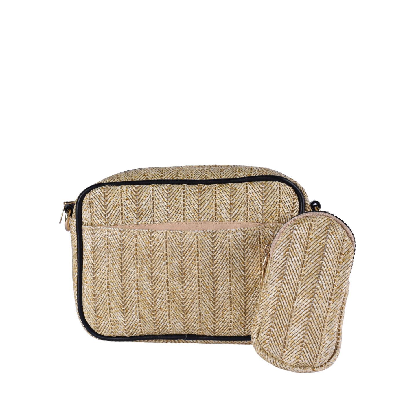 Straw Cross Body Bag With Pu Leather Details Melouk