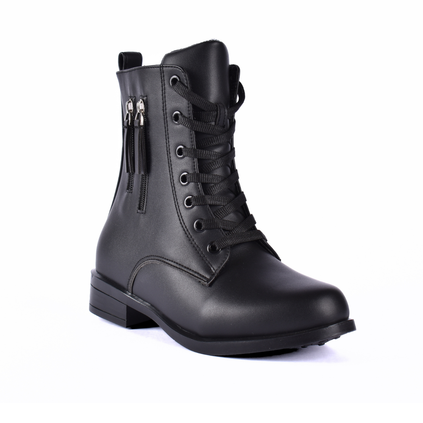 Flat Lace Up Leather Ankle Boots Black Melouk