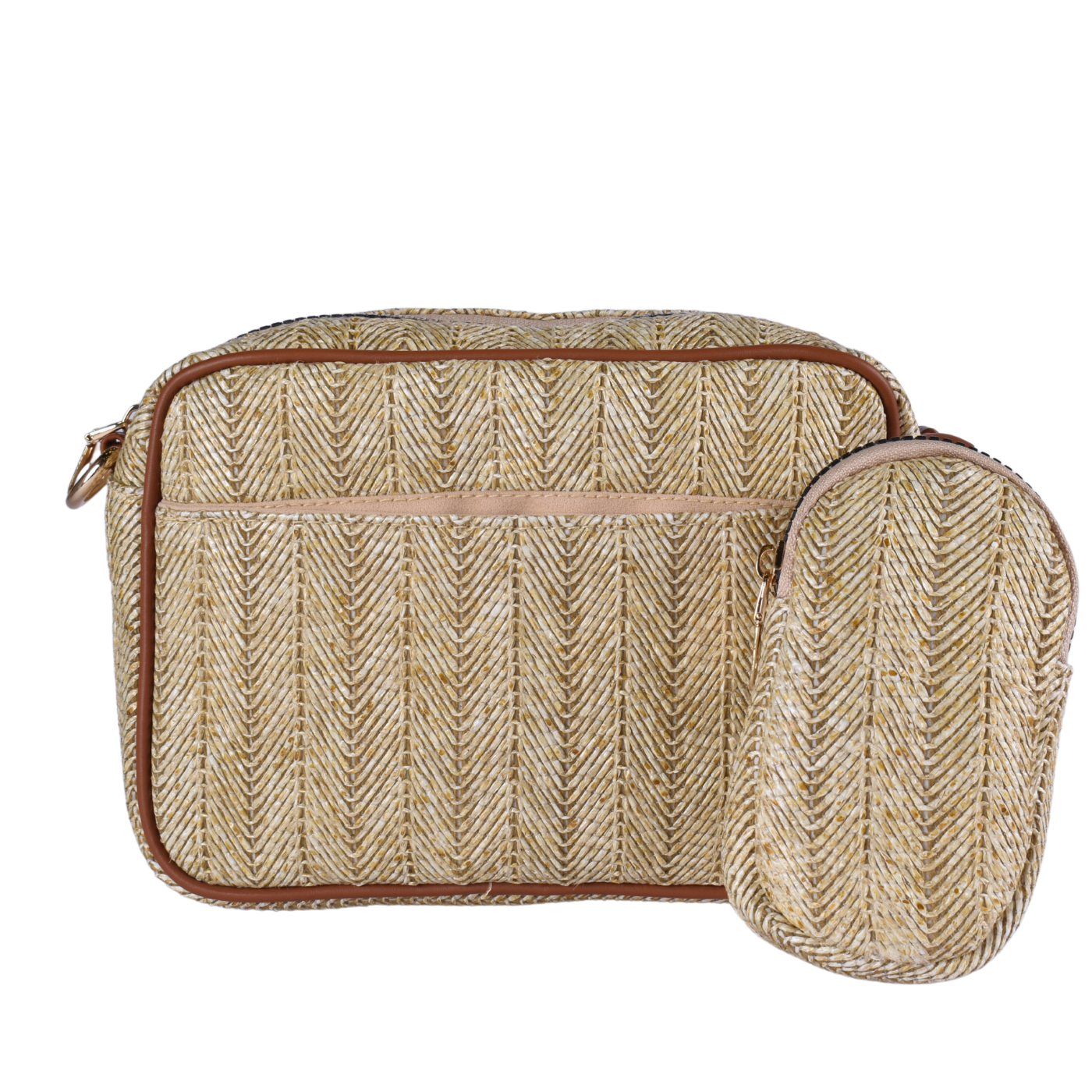 Straw Cross Body Bag With Pu Leather Details Melouk