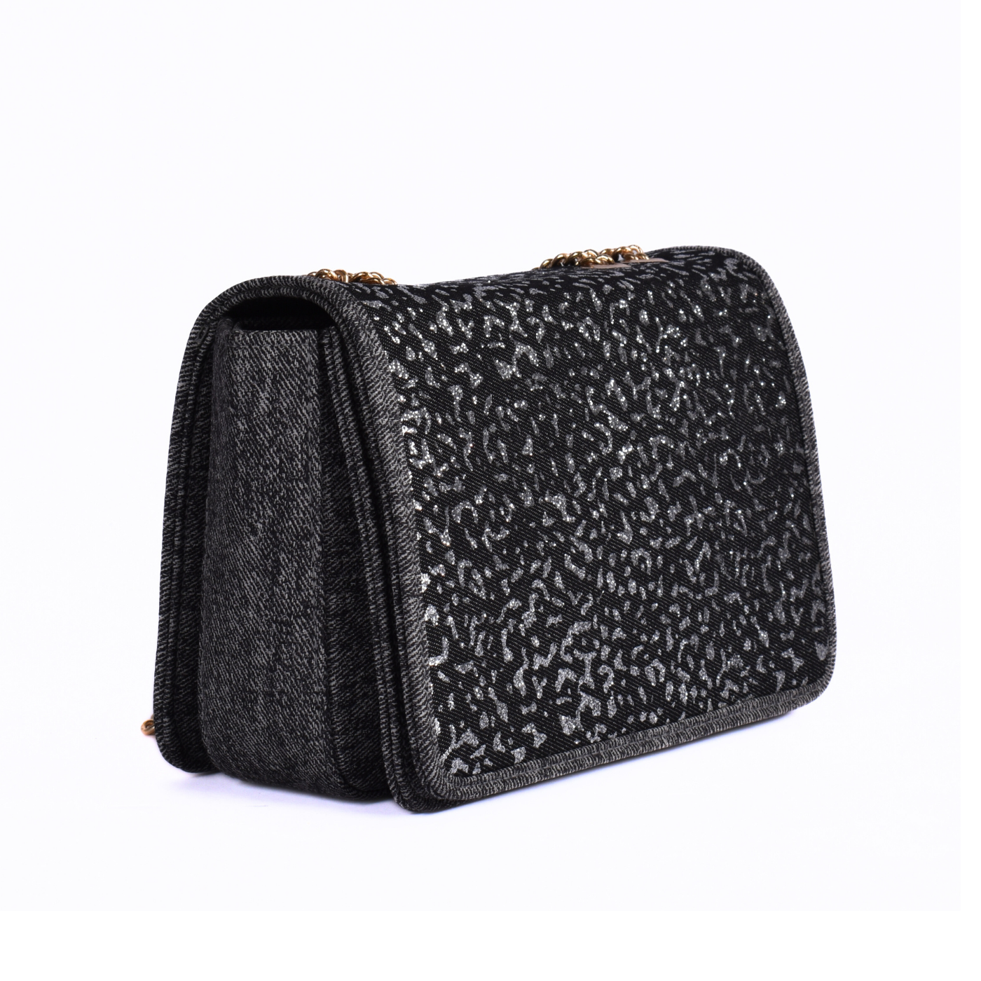 Leather Double Chain Handled Shoulder Bag Black Melouk