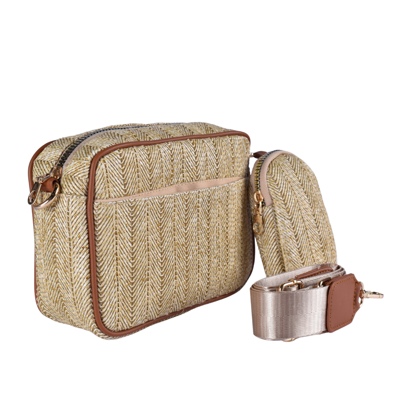Straw Cross Body Bag With Pu Leather Details Havana Melouk