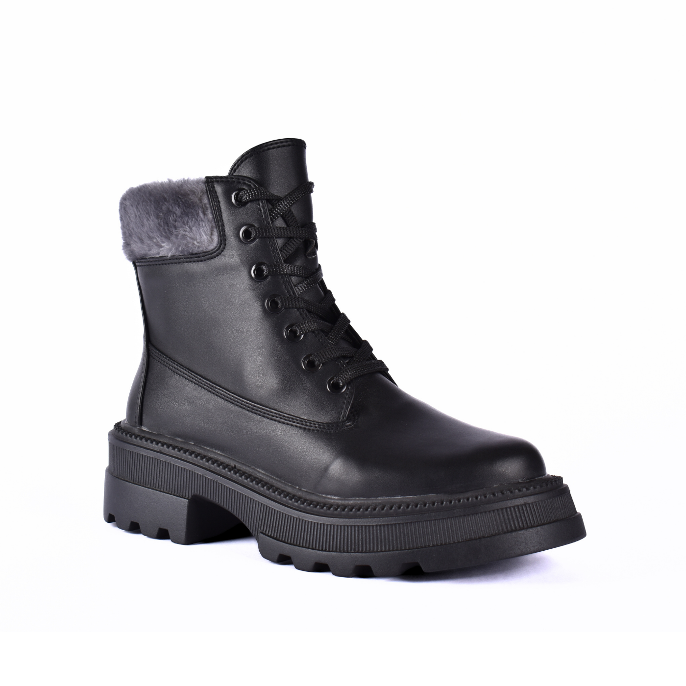 Lace Up Ankle Boots With Fur Black Melouk