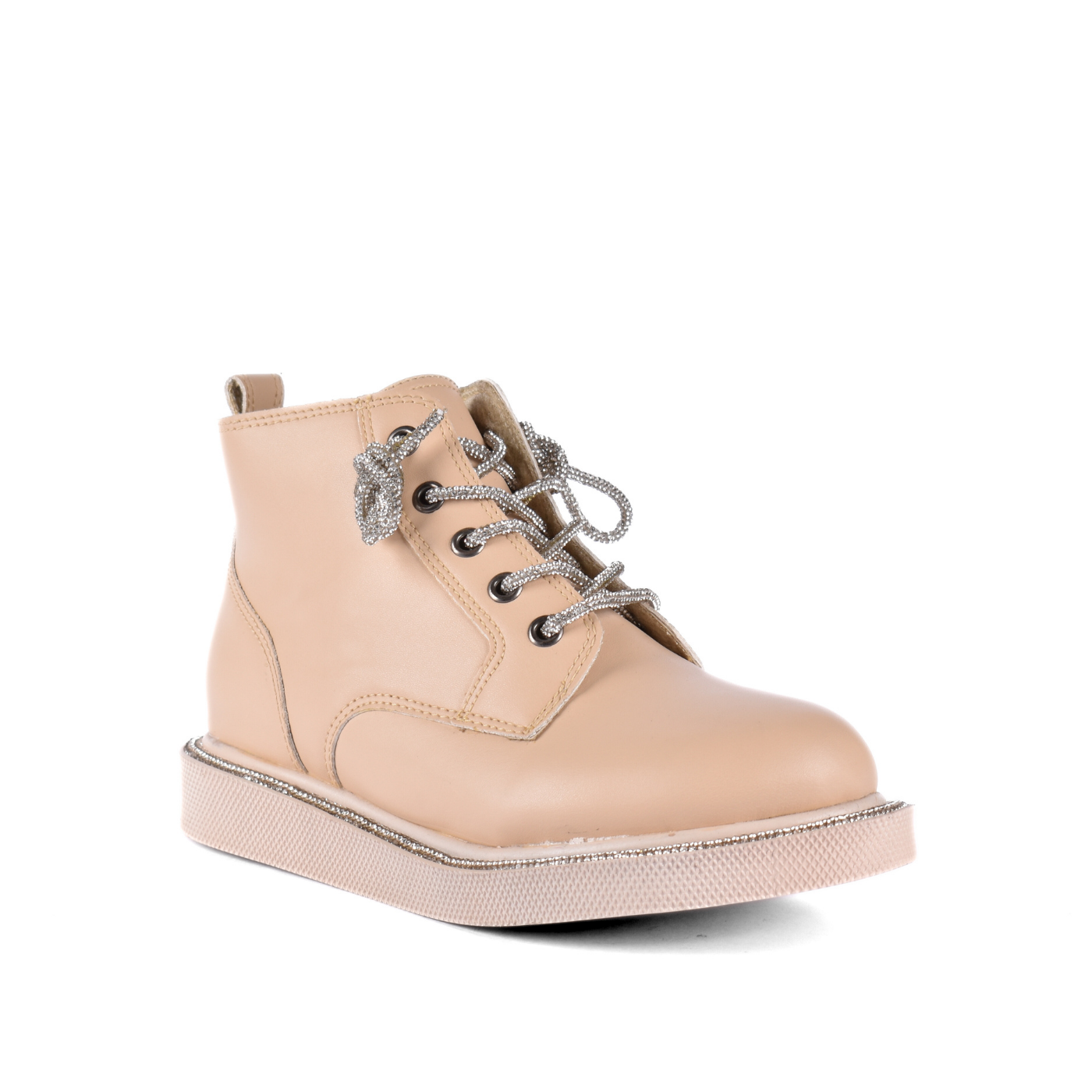 Lace Up Ankle Boots With Stones Beige Melouk