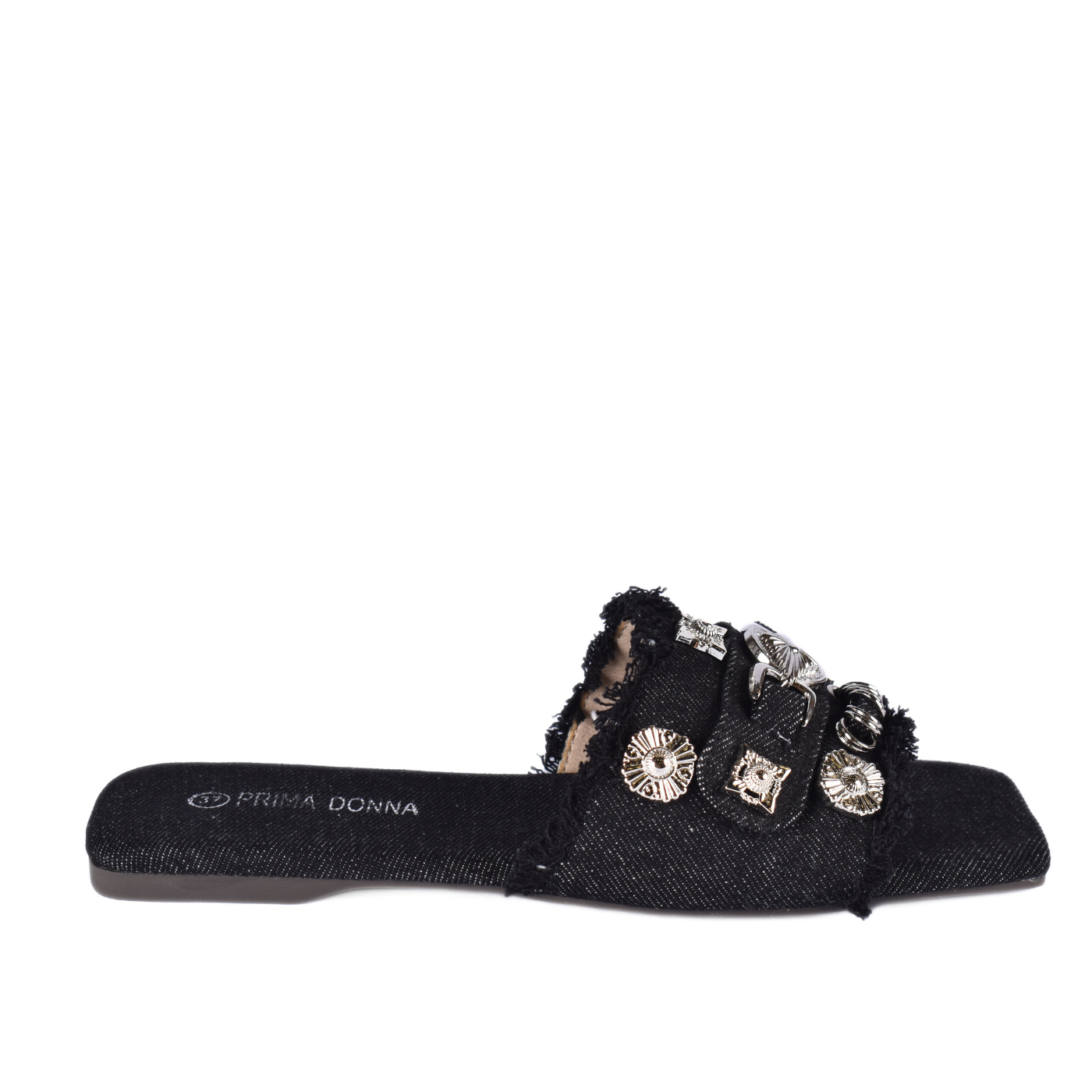 Squared Toepost Slip On Studded Light Vintage Denim Slippers Melouk
