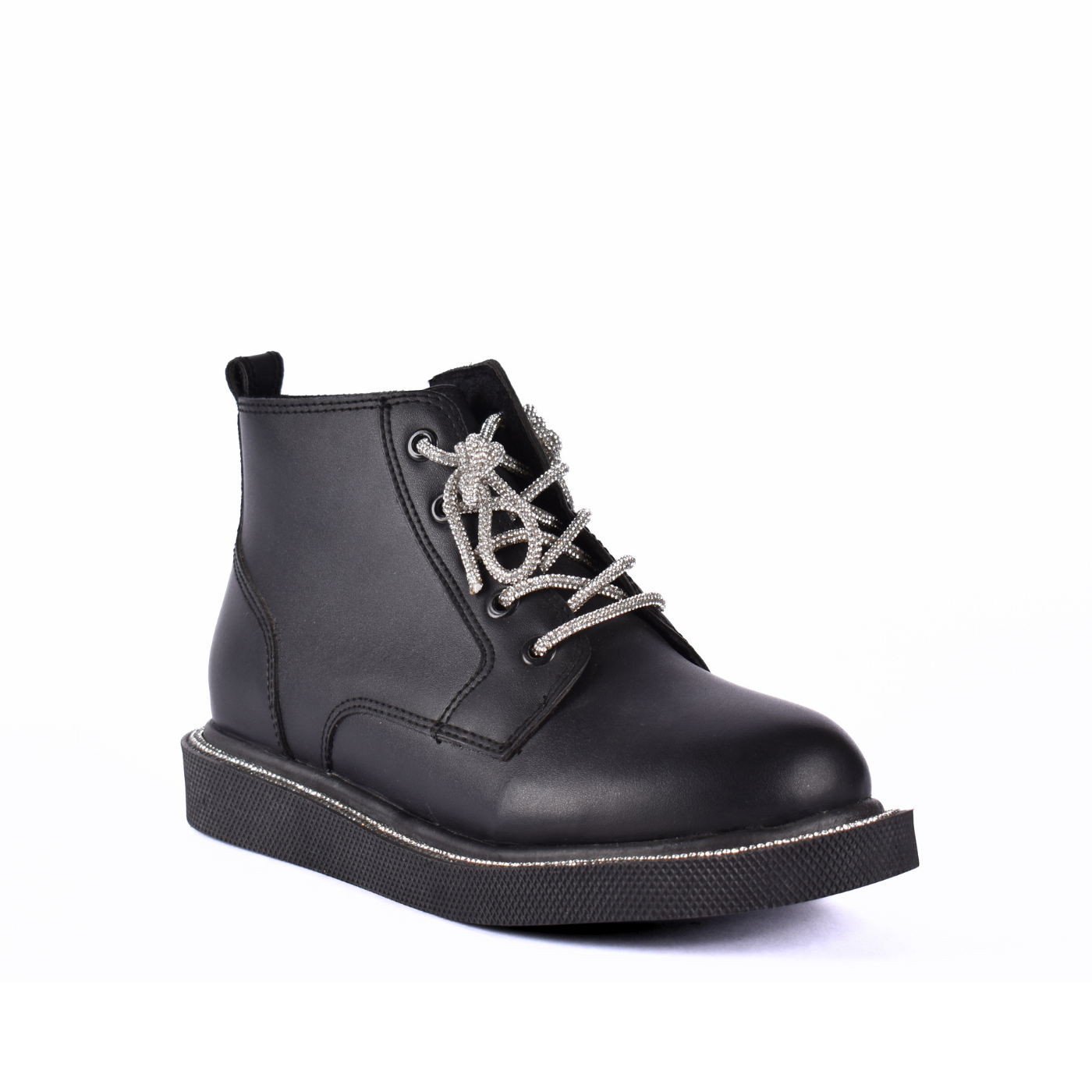 Lace Up Ankle Boots With Stones Black Melouk