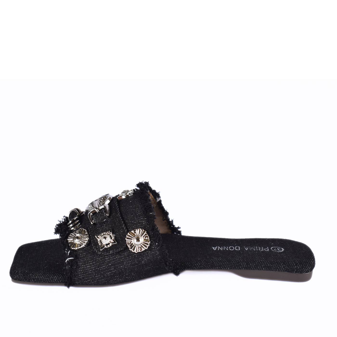 Squared Toepost Slip On Studded Light Vintage Denim Slippers Melouk