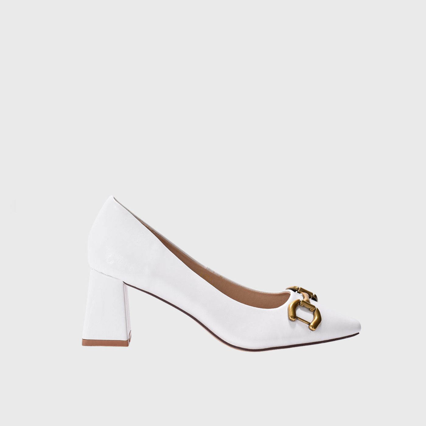 Pointed White High Heels With Buckle Gold Melouk