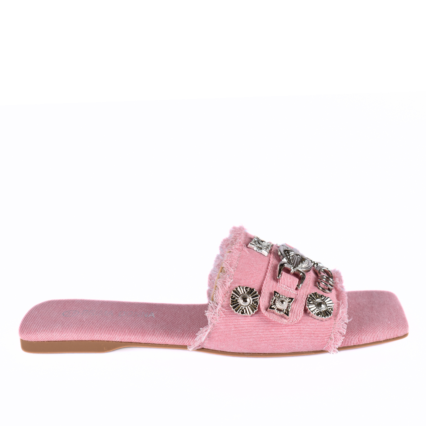 Squared Toepost Slip On Studded Light Vintage Denim Slippers Melouk