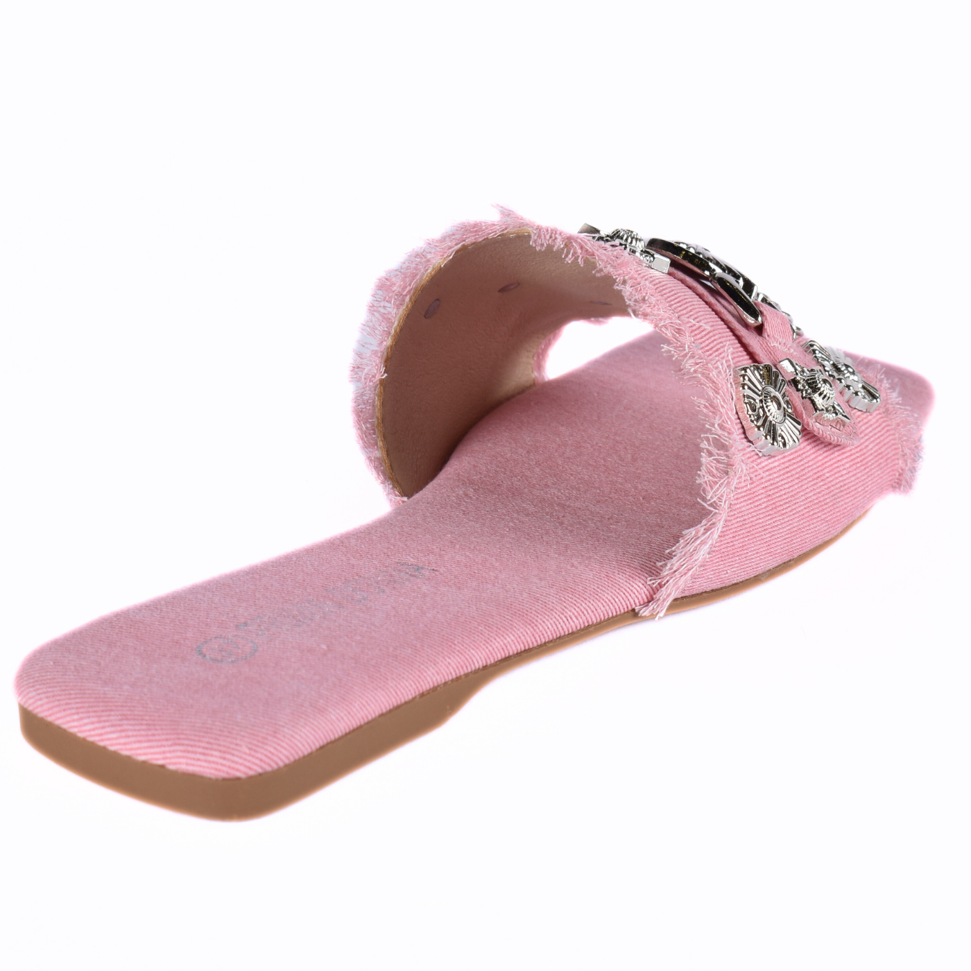 Squared Toepost Slip On Studded Light Vintage Denim Slippers Melouk
