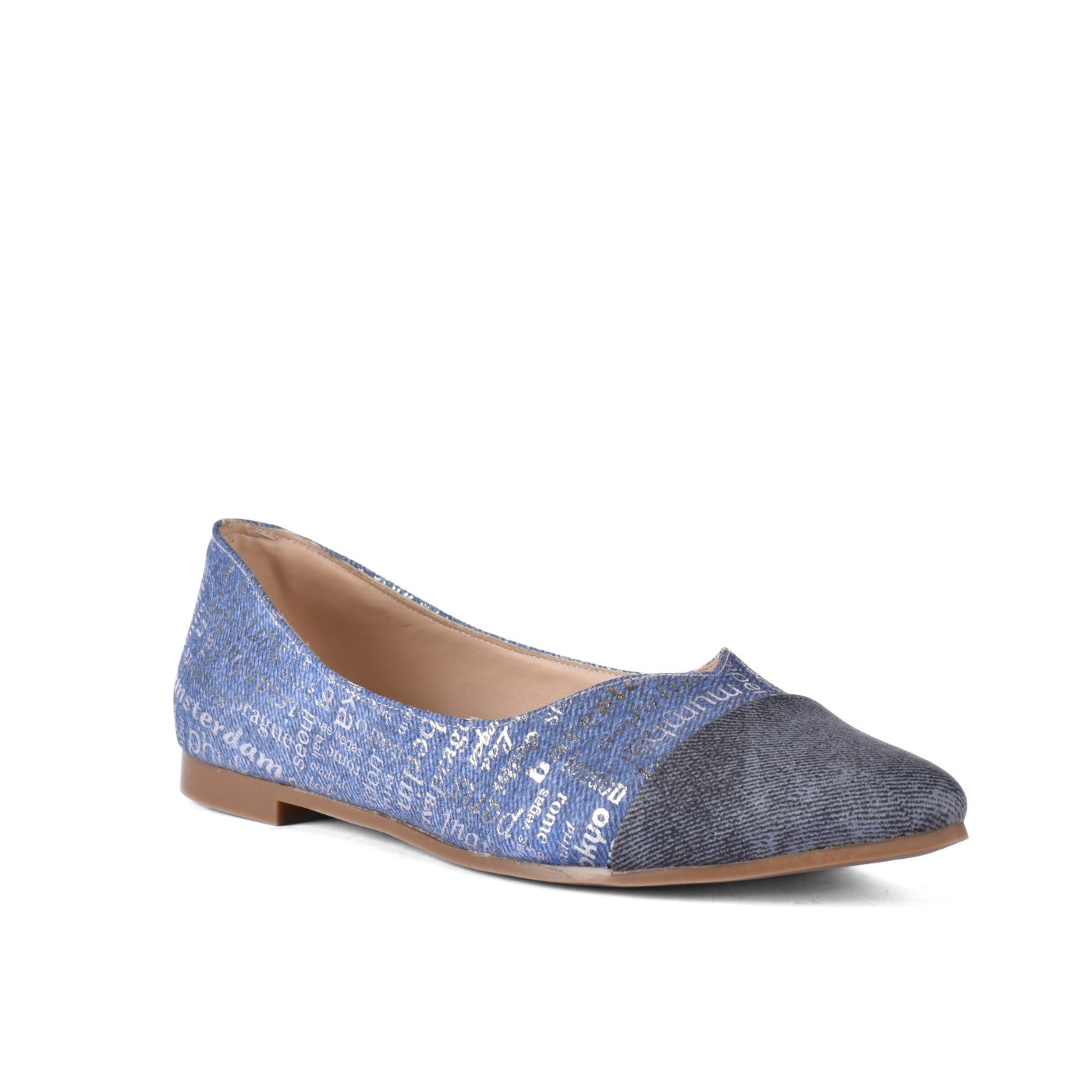 Flat Ballet Leather Shoe With Trims Blue Melouk