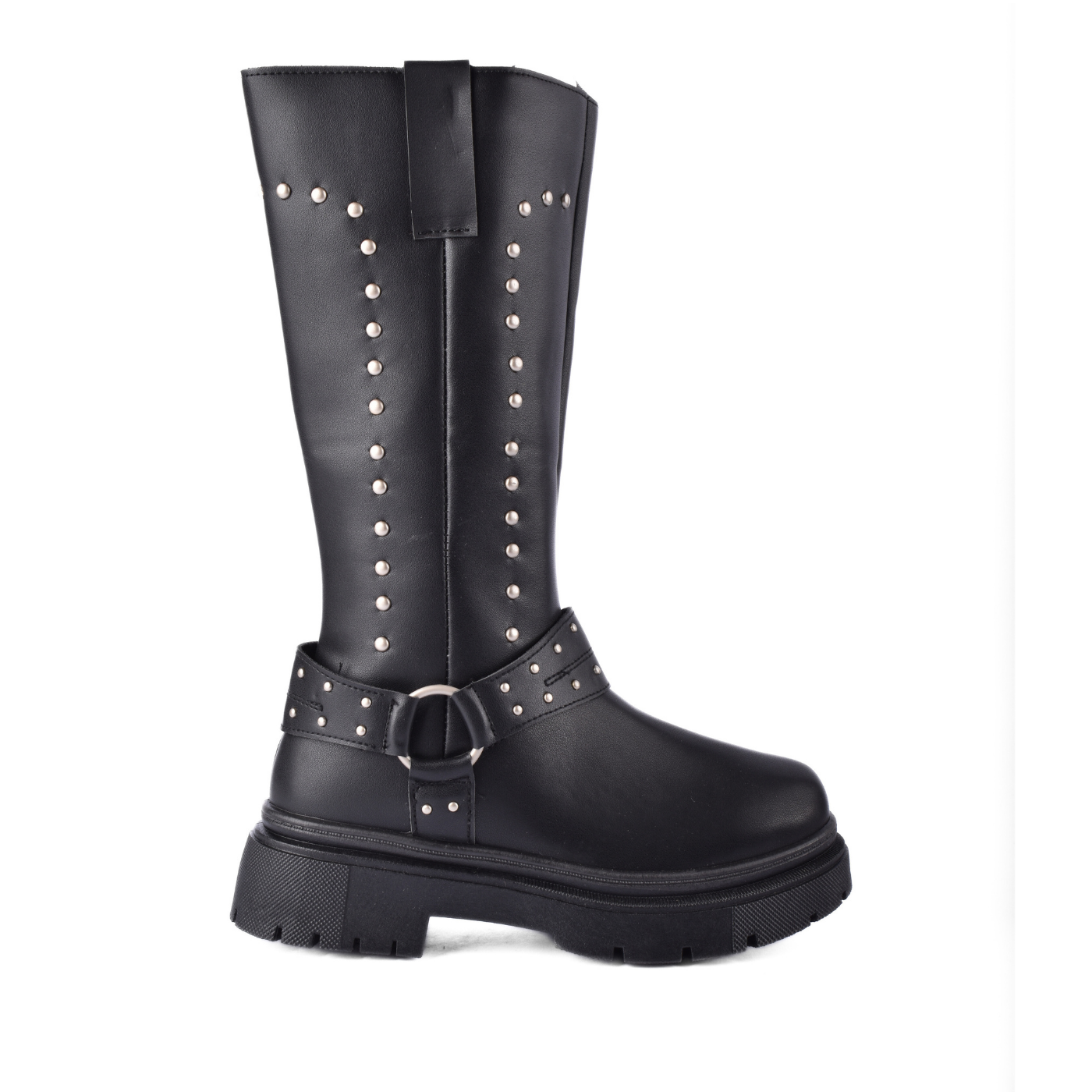 Knotted Heeled Leather High Boot Black Melouk