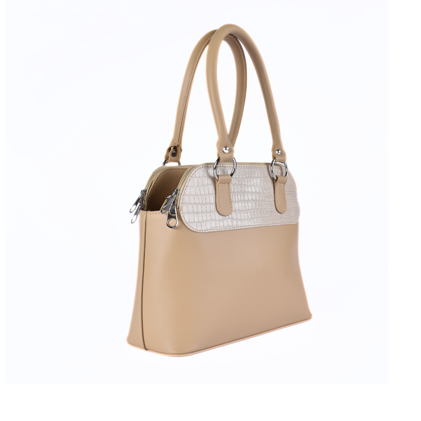 Embossed Leather Shoulder Bag Beige Melouk