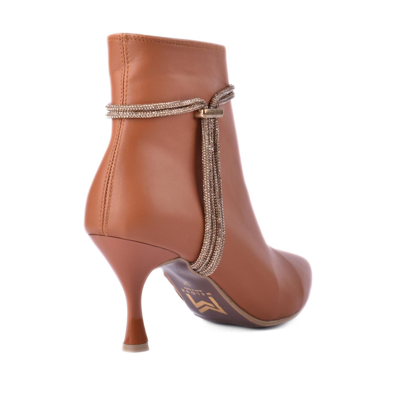 Pointed Heel Leather Ankle Boots With Details Melouk