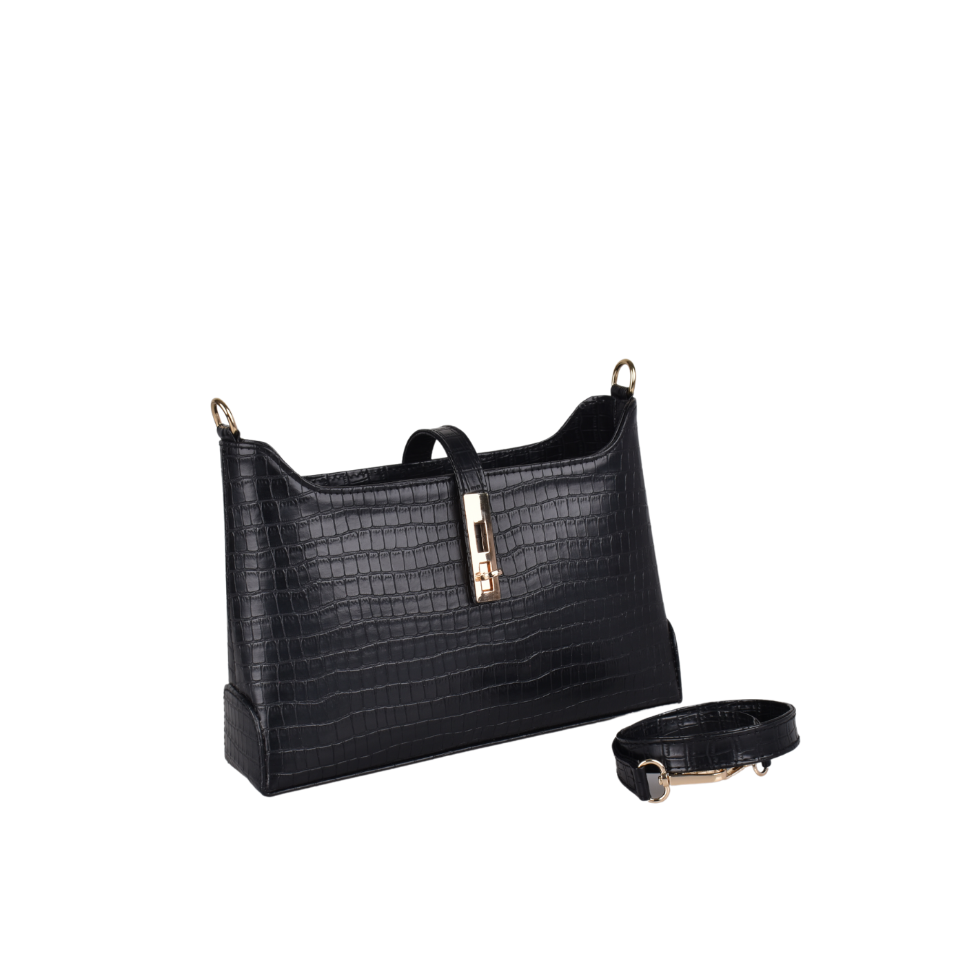 Embossed Leather Shoulder Bag Black Melouk