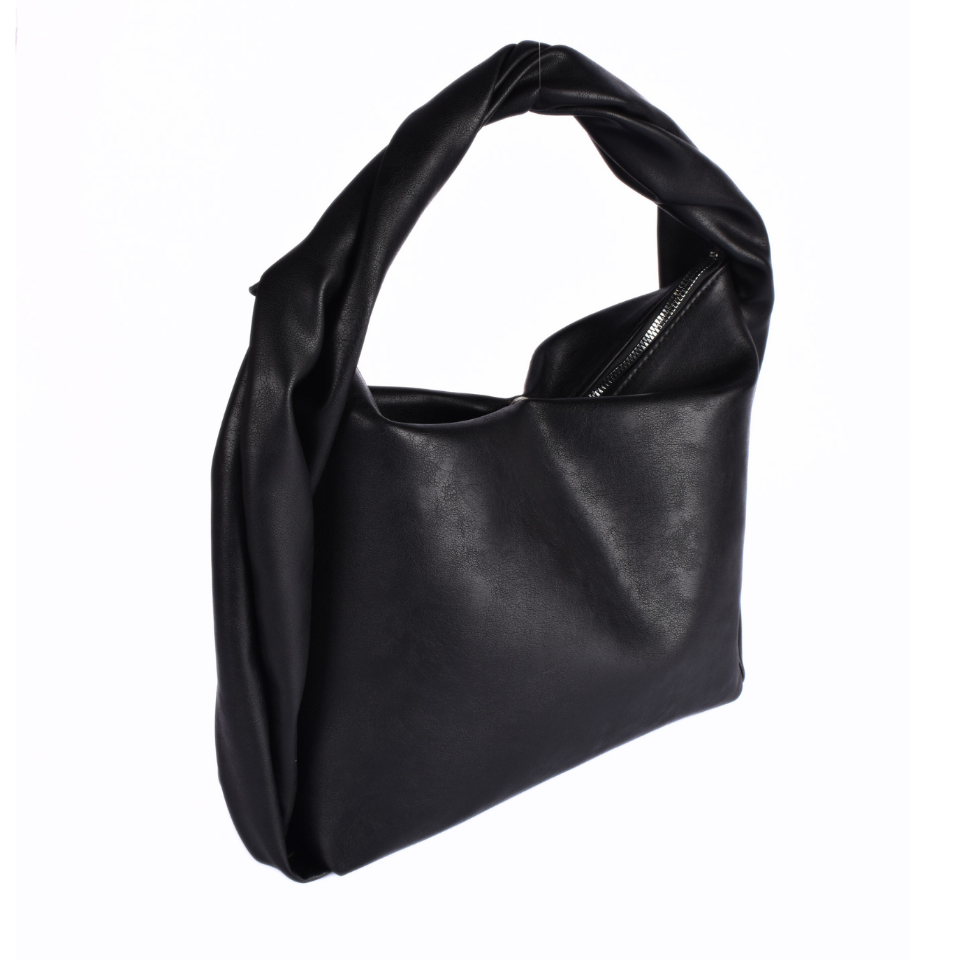 Twisted Handle Soft Leather Shoulder Bag Black Melouk