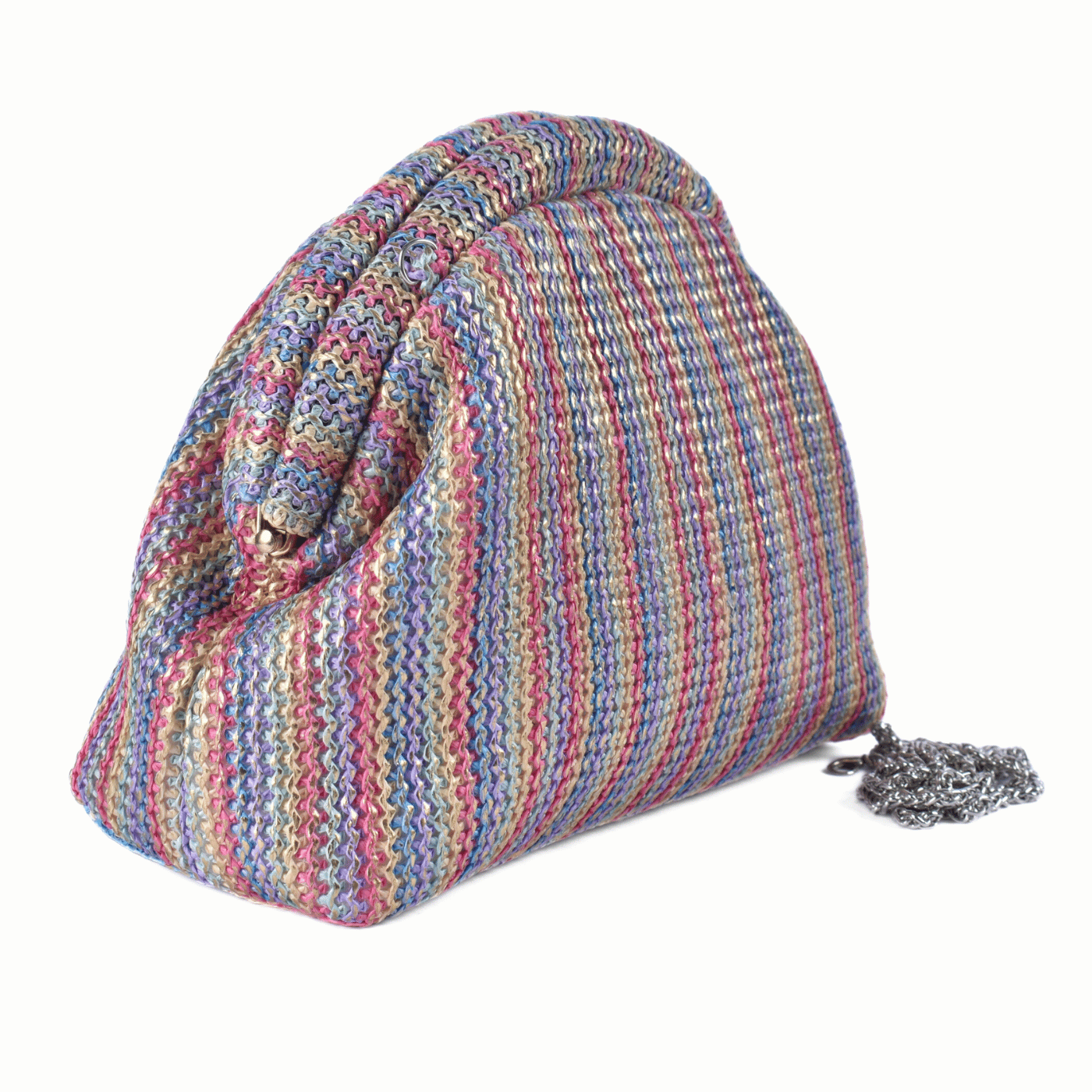 Colorful Woven Clutch with Chain Strap Beige Melouk