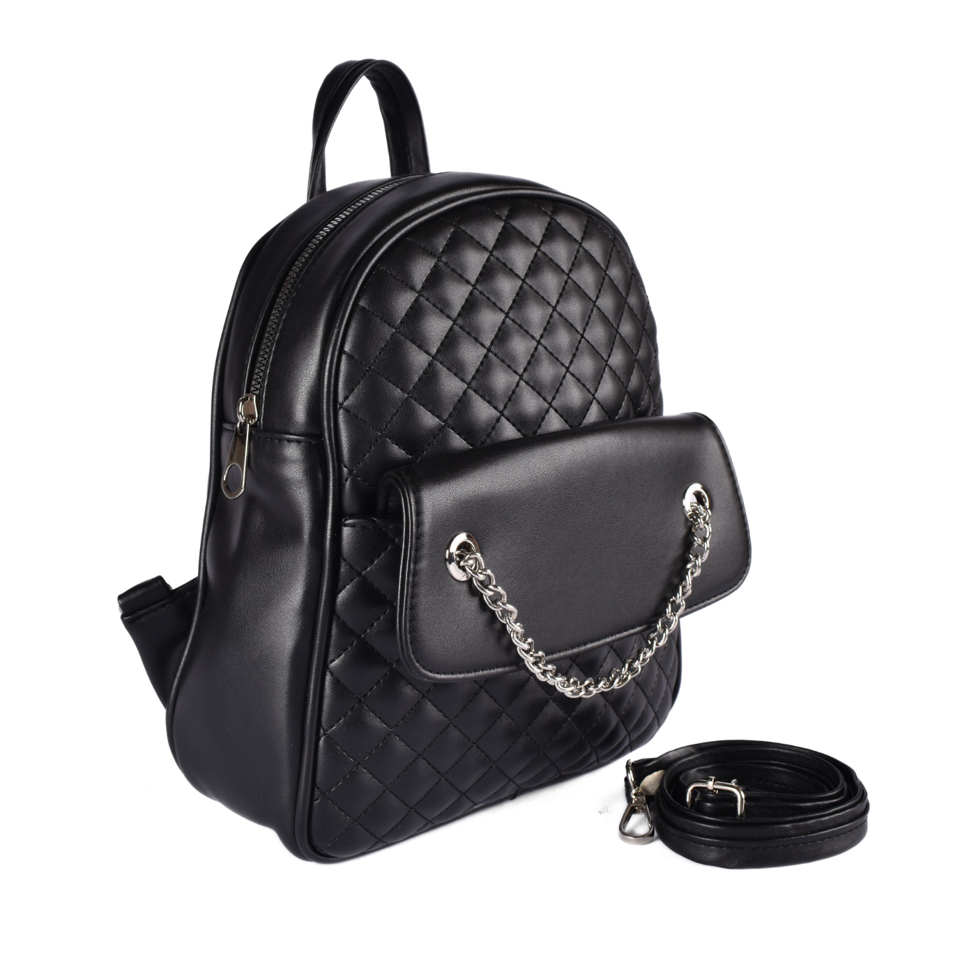 Quilted Faux Leather Backpack With Chain Detail Melouk