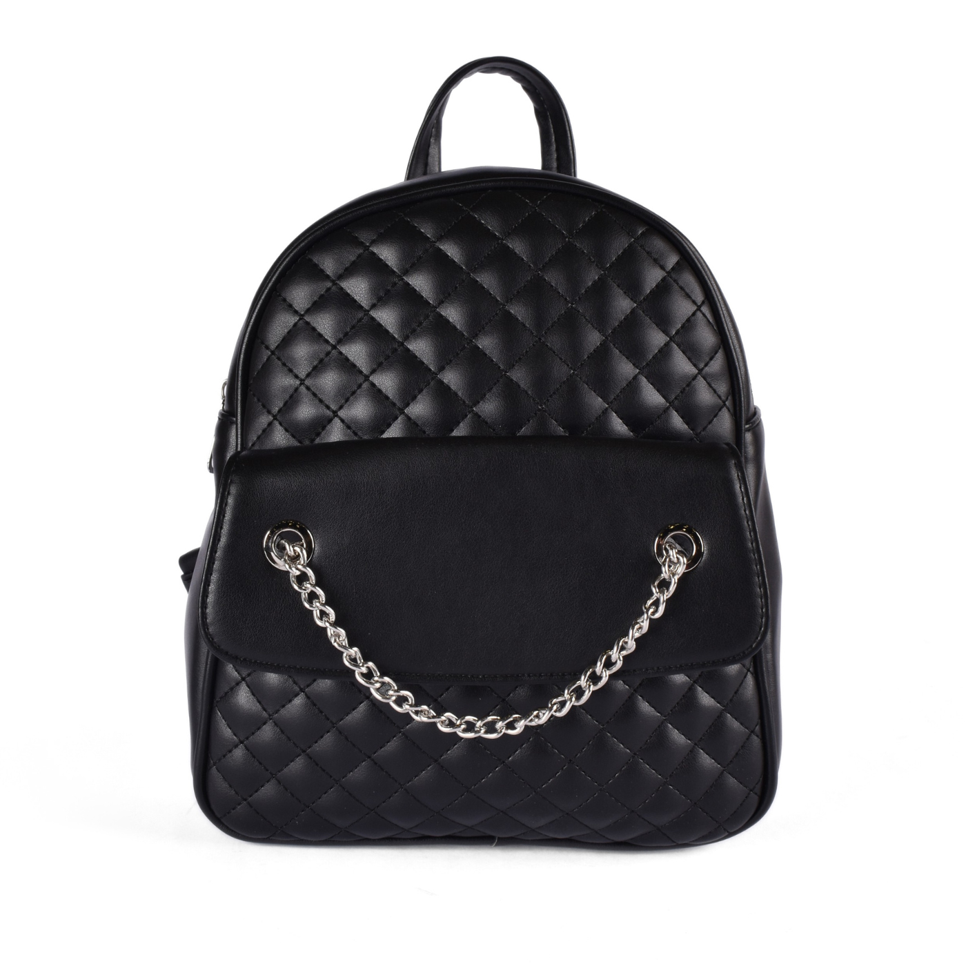 Quilted Faux Leather Backpack With Chain Detail Black Melouk