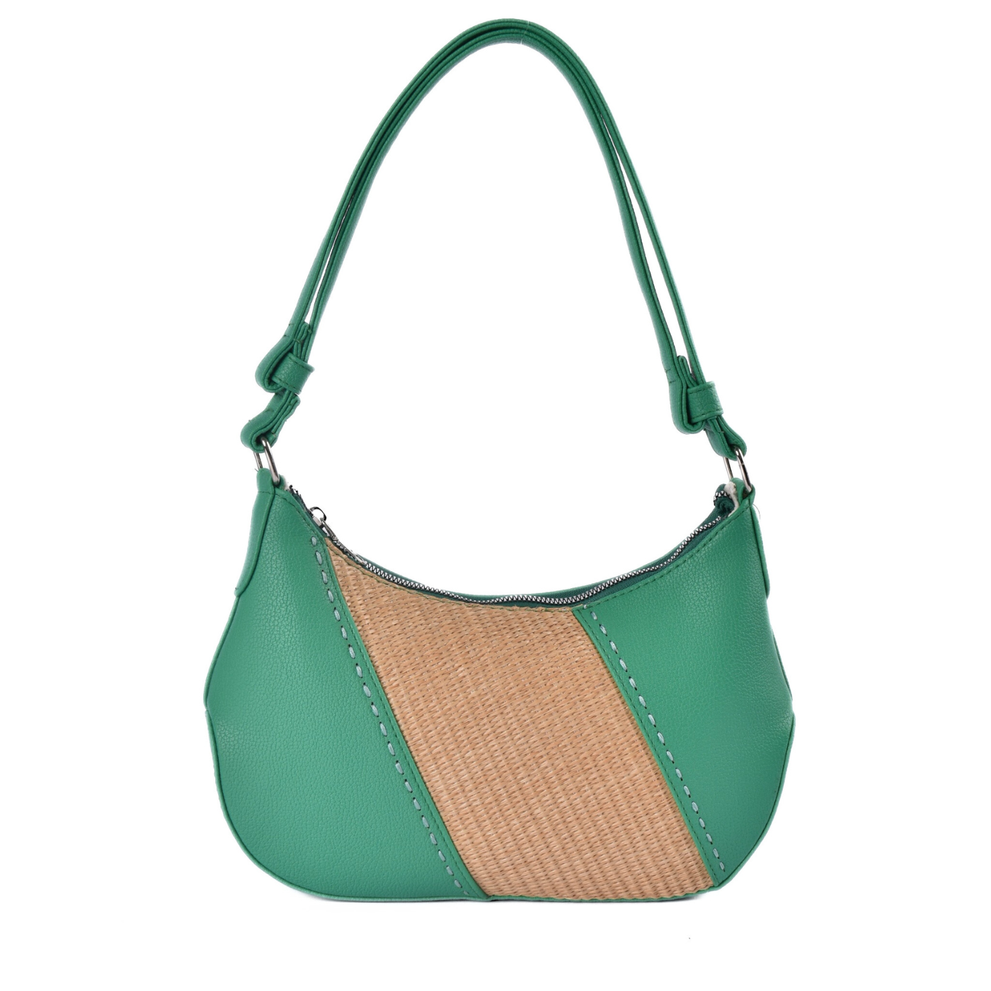 Chic Contrast Shoulder Bag With Straw Detail Green Melouk