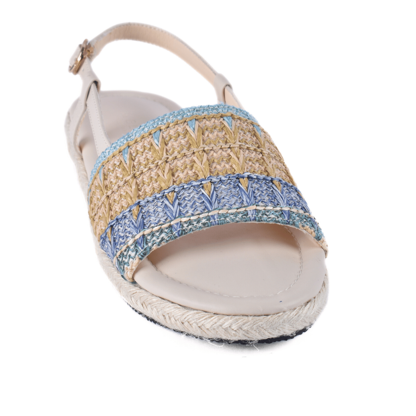 Colorful Braided Summer Sandals with Buckle Strap Beige Melouk