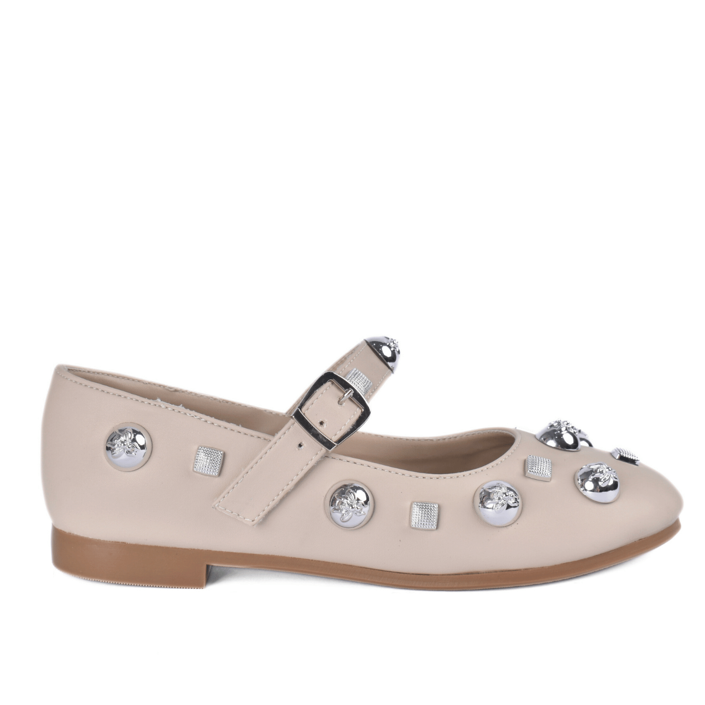 Studded Throat Slip On Leather Flats Melouk