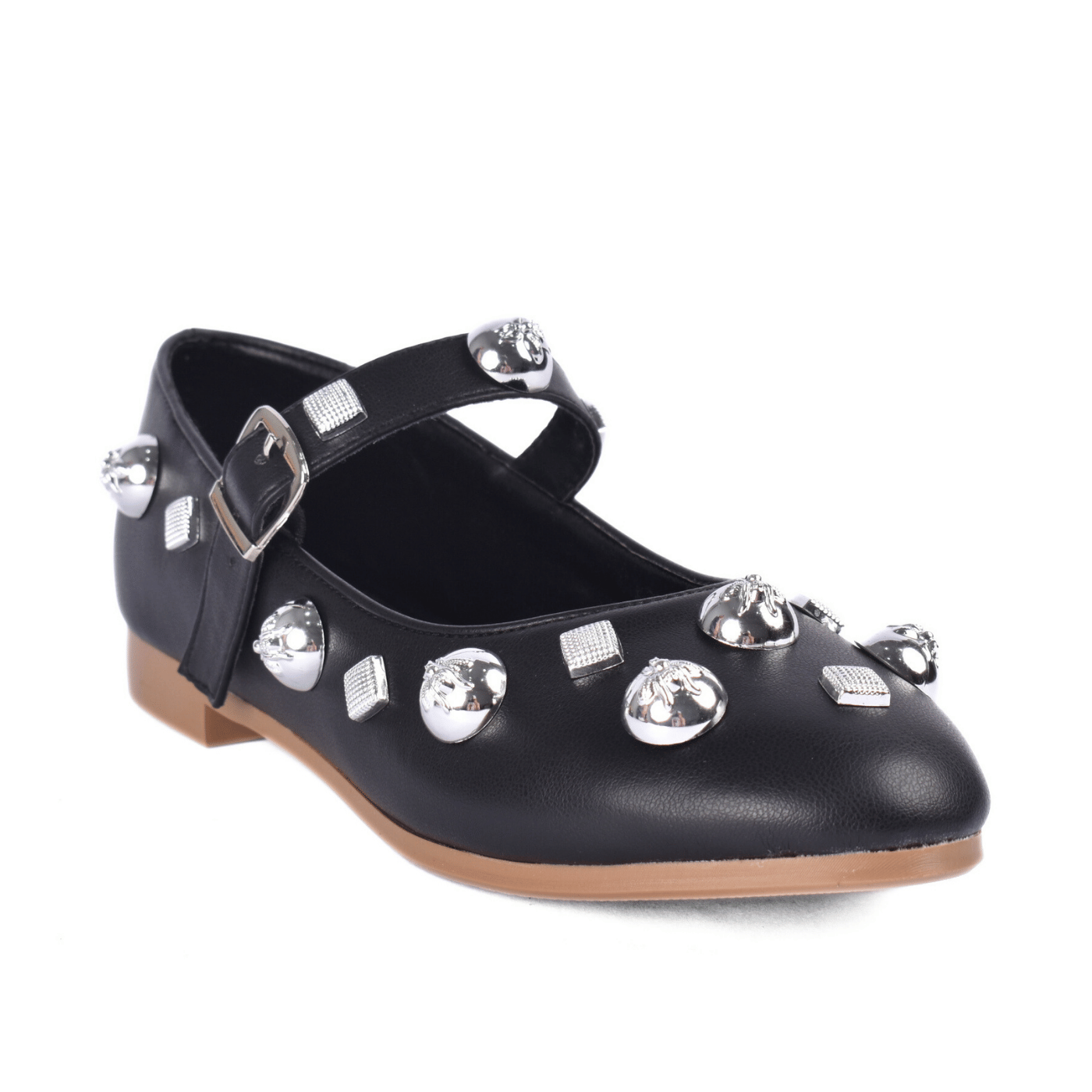 Studded Throat Slip On Leather Flats Melouk