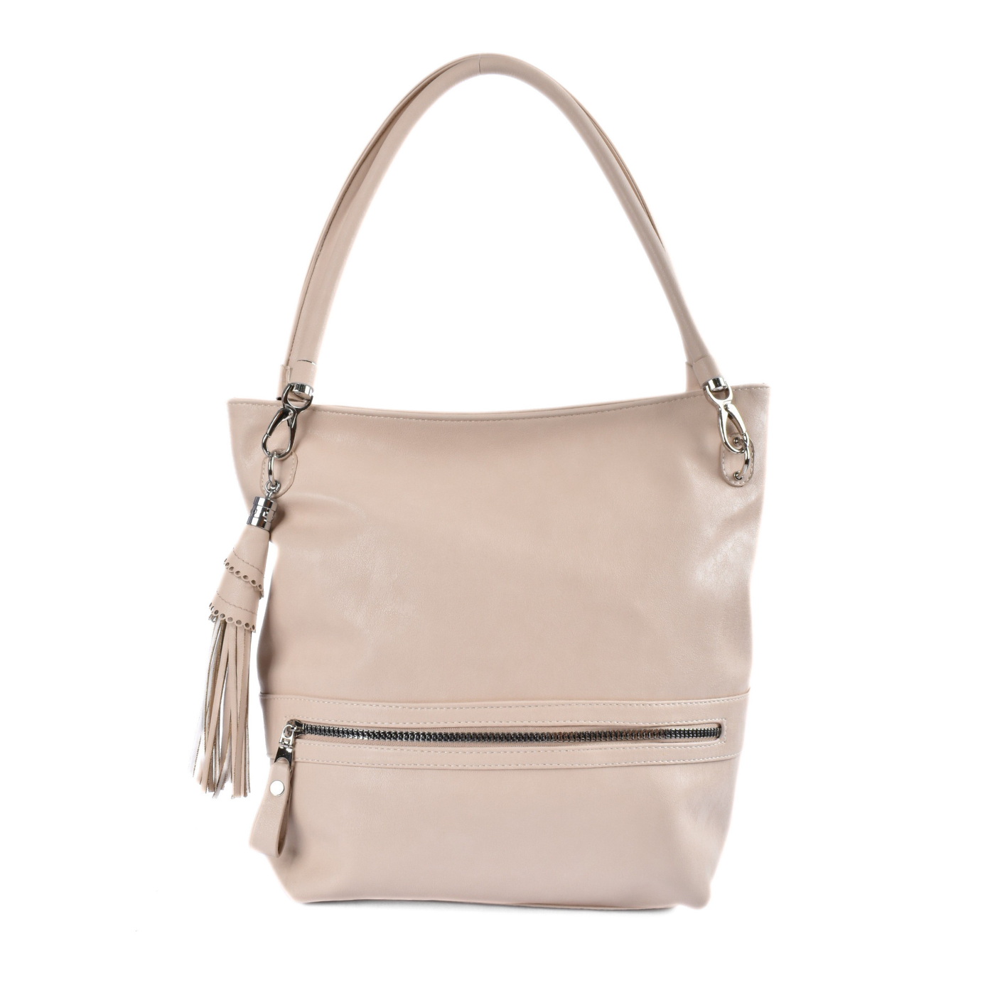 Fuax Leather Shoulder Bags With Front Zip Pocket Beige Melouk