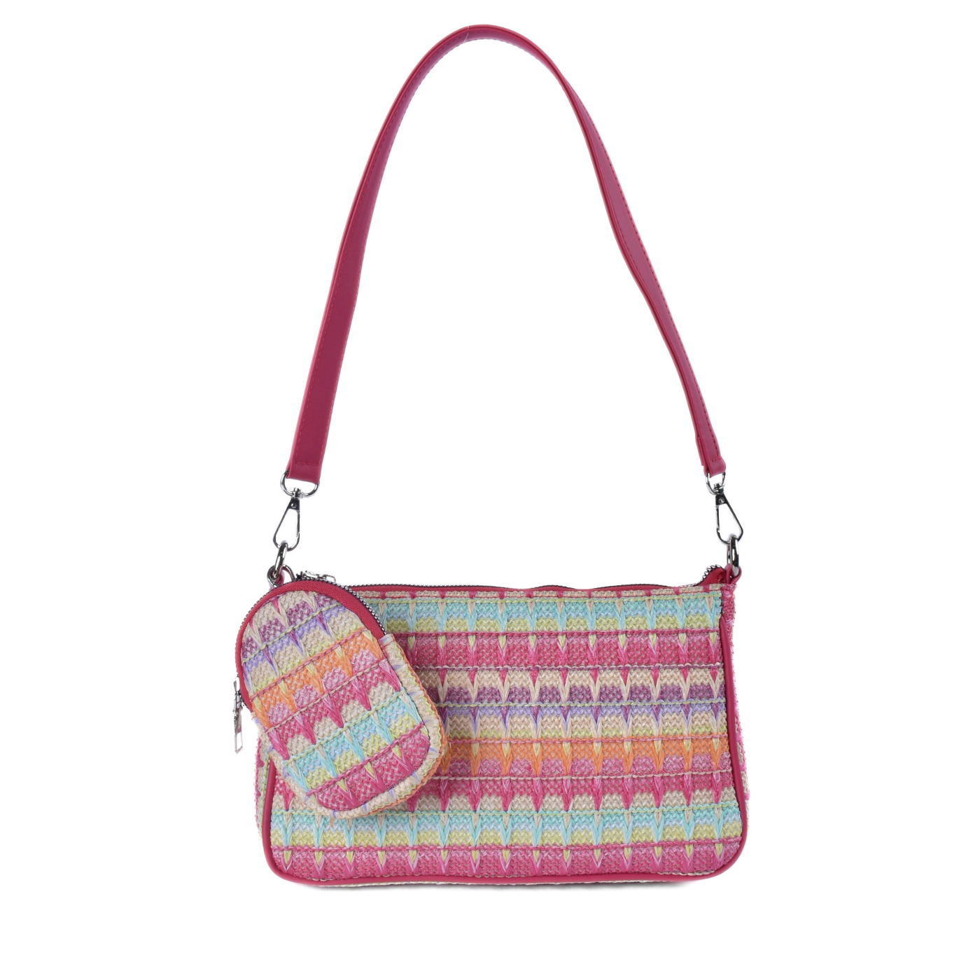 Colorful Woven Shoulder Bag With Mini Pouch Fuchsia Melouk