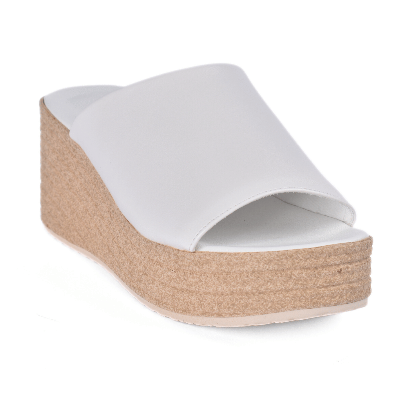 Trendy Black Leather Look Wedge Mules White Melouk