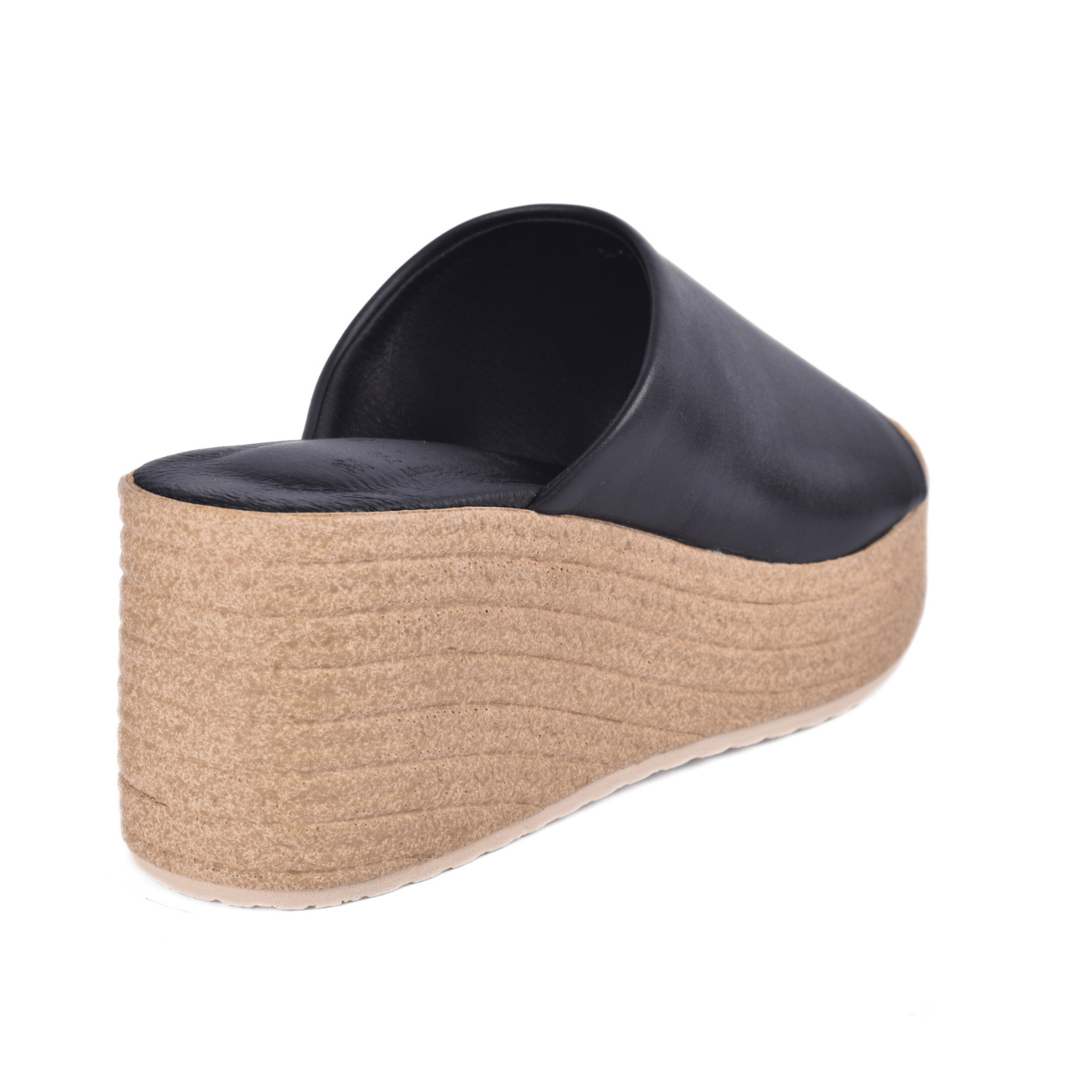 Trendy Black Leather Look Wedge Mules Melouk