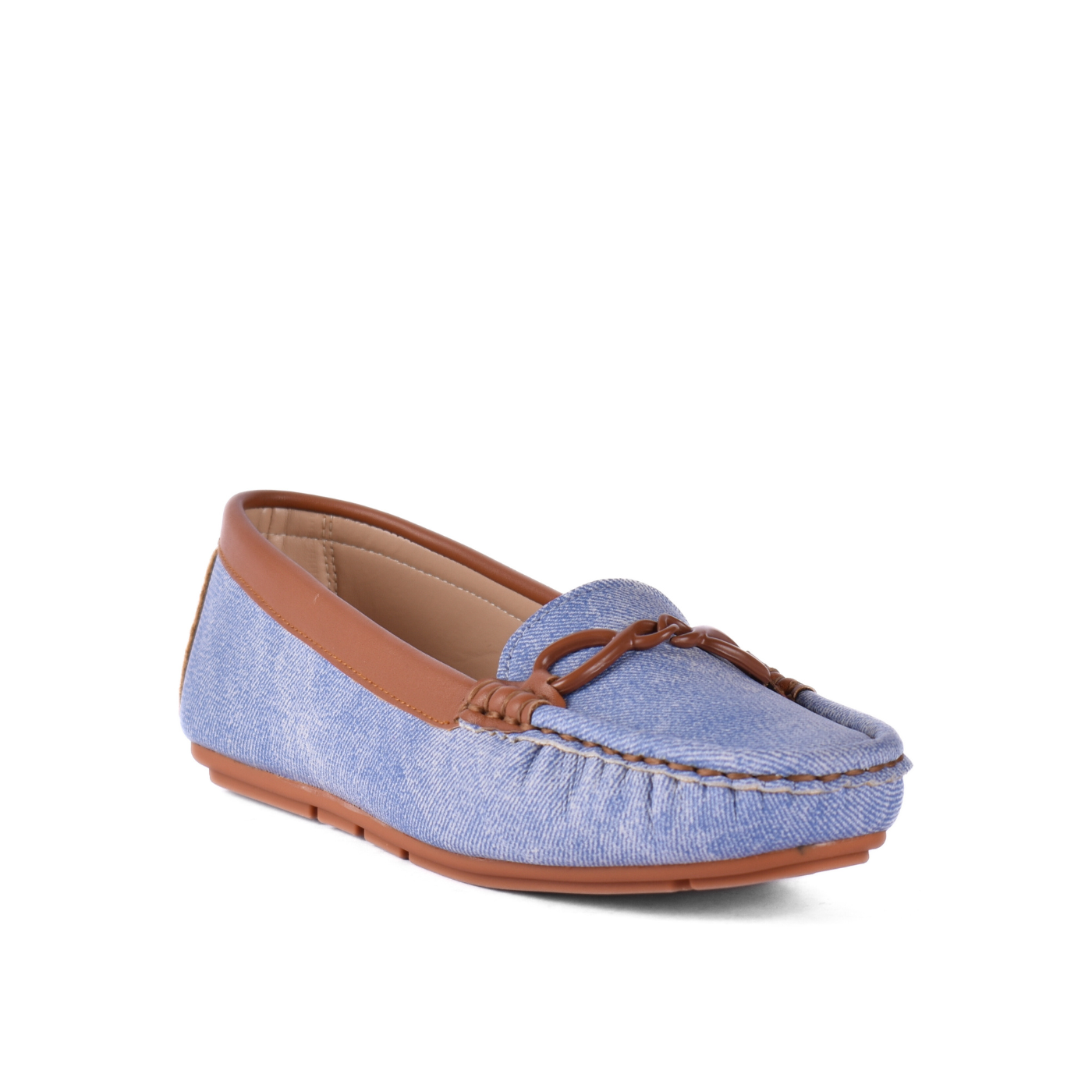 Flat Ballet Leather Shoe With Trims Blue Melouk