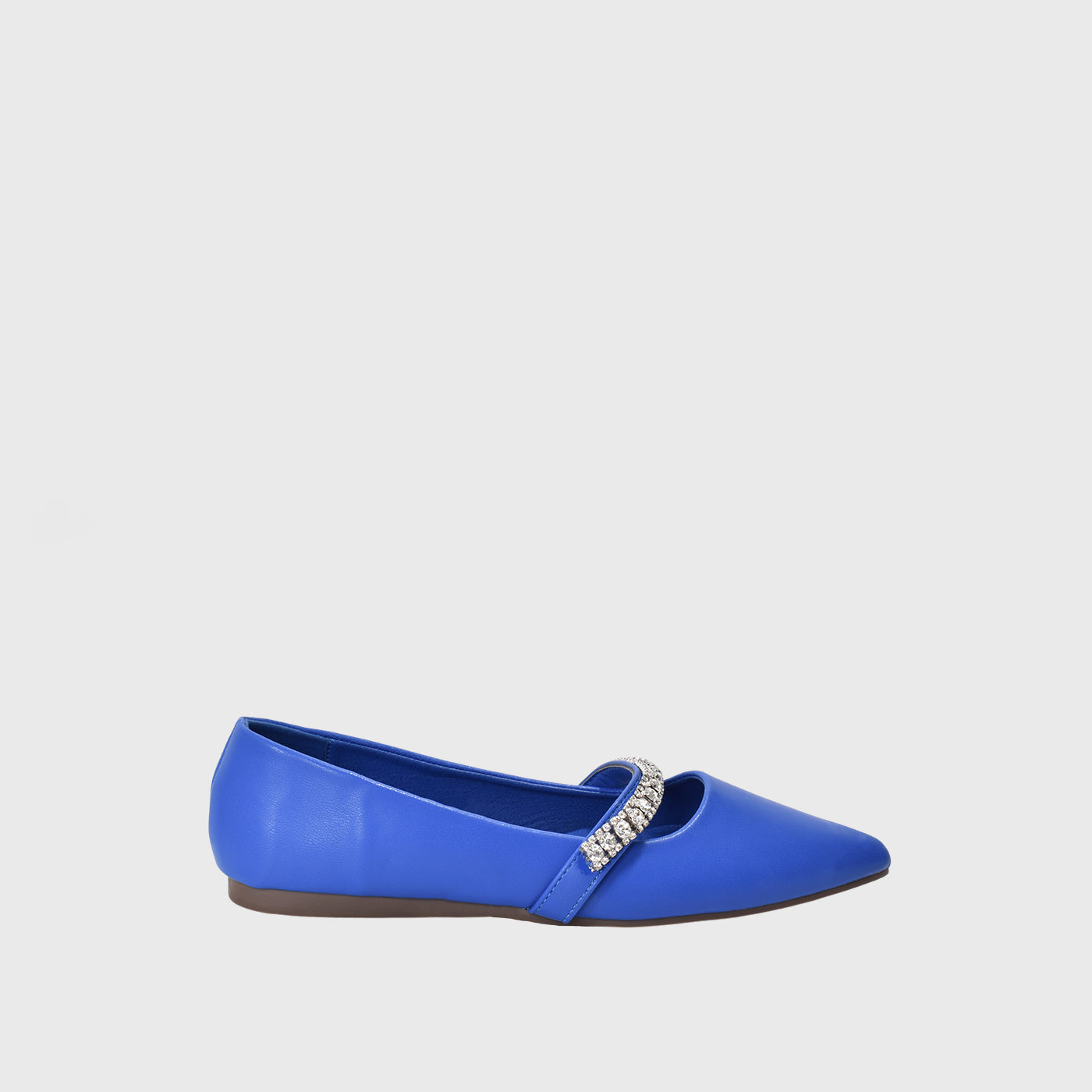 Blue Leather Flat Shoe With Shiny Buckle Melouk