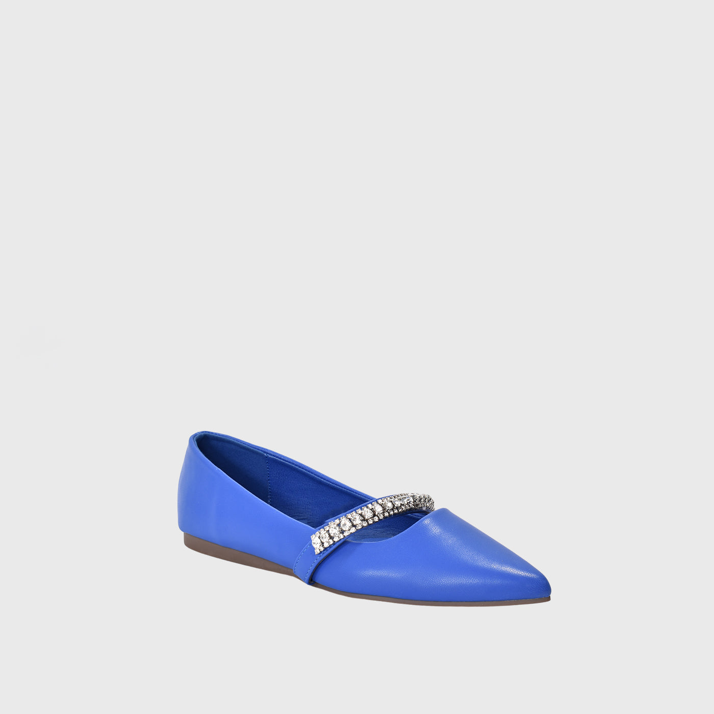 Blue Leather Flat Shoe With Shiny Buckle Melouk