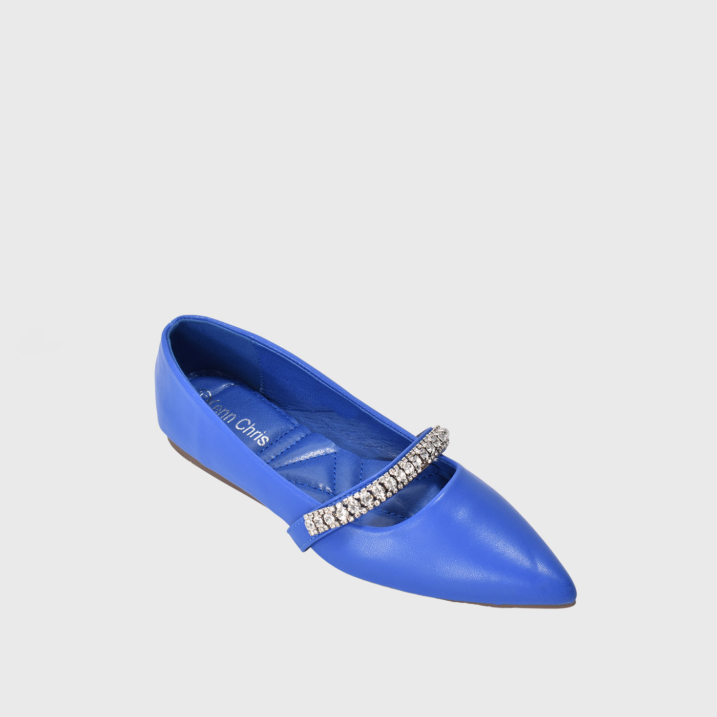 Blue Leather Flat Shoe With Shiny Buckle Melouk