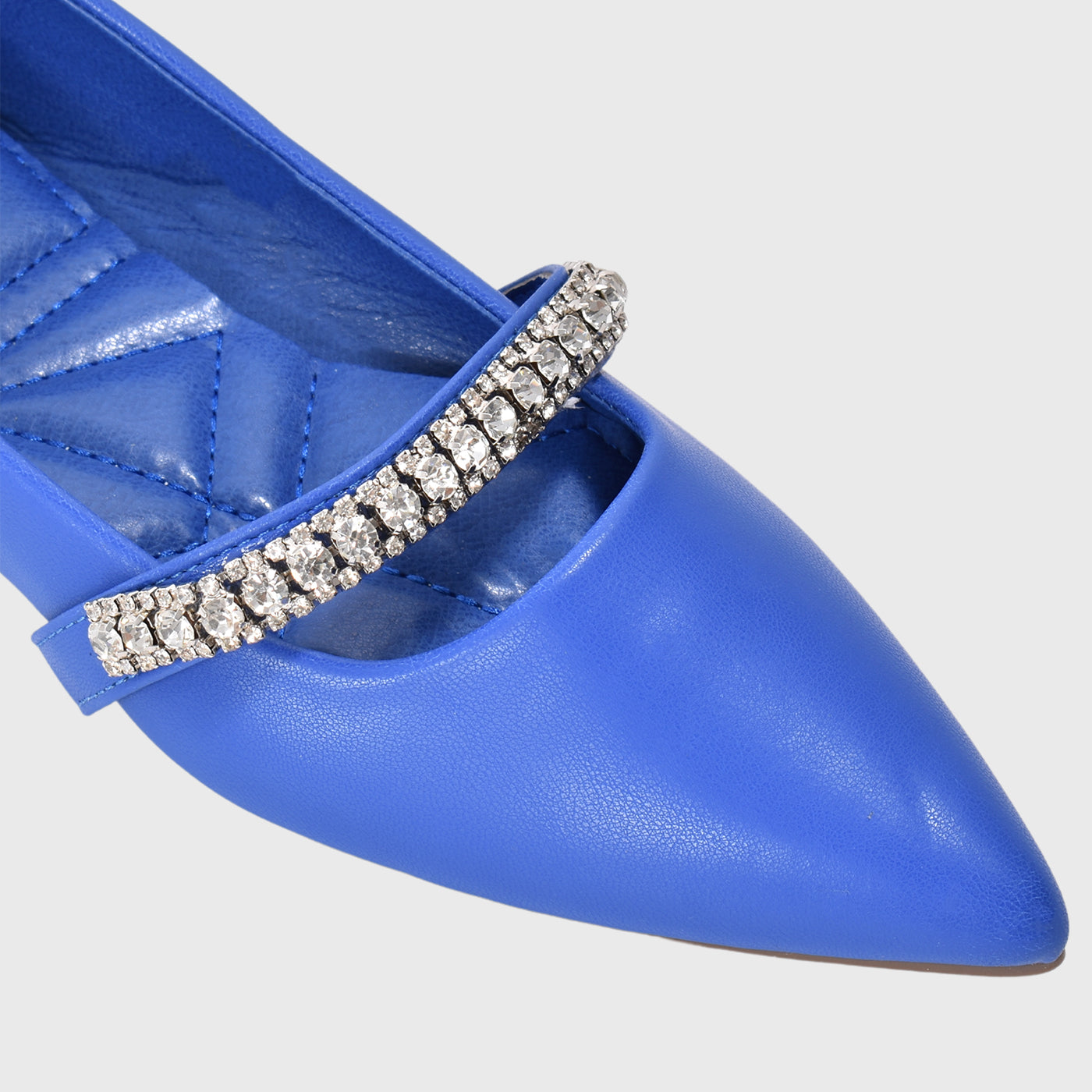 Blue Leather Flat Shoe With Shiny Buckle Melouk